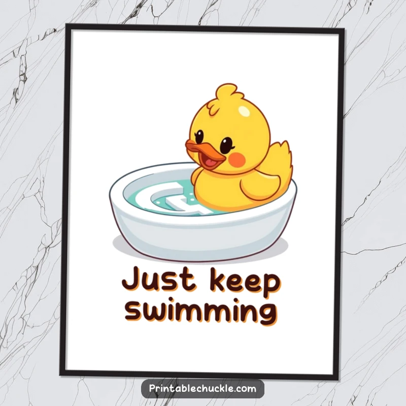 Funny poster: a rubber duck determinedly navigating a bathtub maze, bringing playful humor to walls.