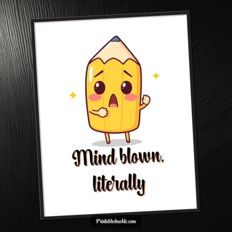 Funny Pencil Poster: A surprised pencil attempts to draw itself with its own point, creating humorous and meta wall art.