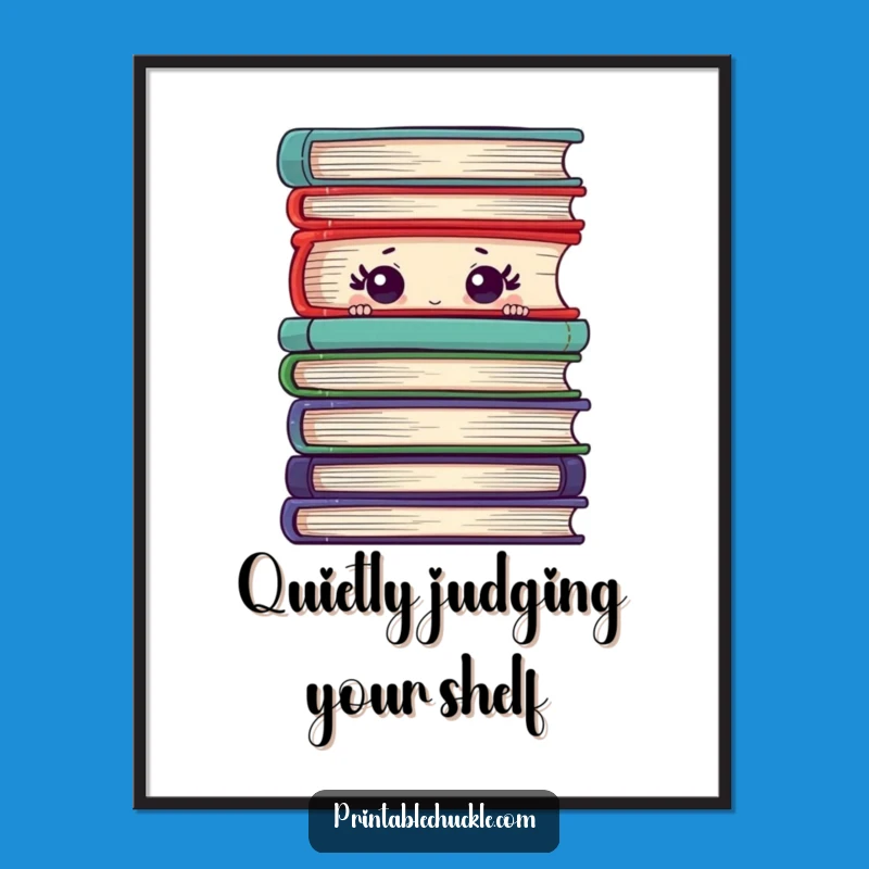 Funny Shy Book Poster Art, Whimsical Wall Decor for Book Lovers