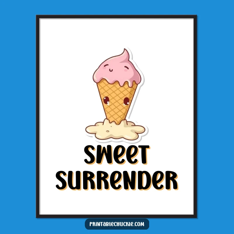 Funny Melting Ice Cream Cone Poster - Dramatic Fall Art, Great Funny Gift