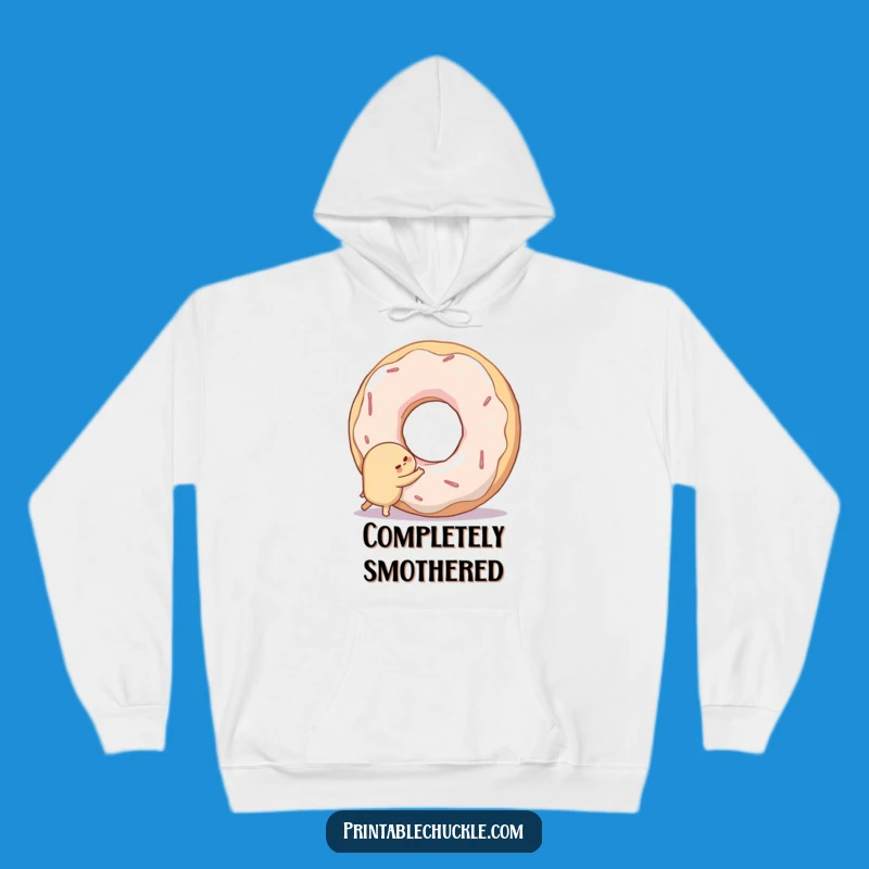 Funny Cozy Hoodie: Shy Donut Hugging Hole - Comforting Sweetness