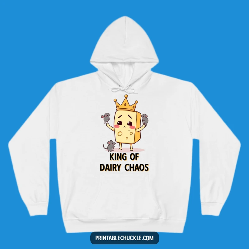 Funny Cozy Hoodie: Bewildered Cheese King Juggling Mice - Warm Gift