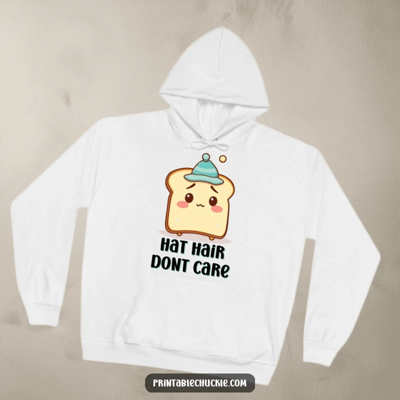 Funny Hoodie with a bewildered piece of toast sporting a tiny, crooked hat, offering maximum comfort and humor.