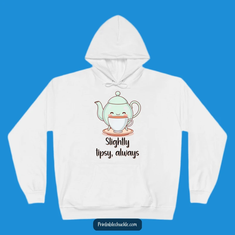 Funny Cheerful Teapot Balancing Teacup Hoodie - Cozy & Comedic Comfort