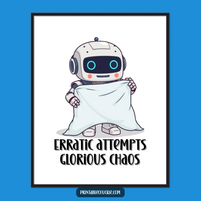 Free Printable Funny Wall Art: Clumsy Robot Sheet Folding Digital Download Decor