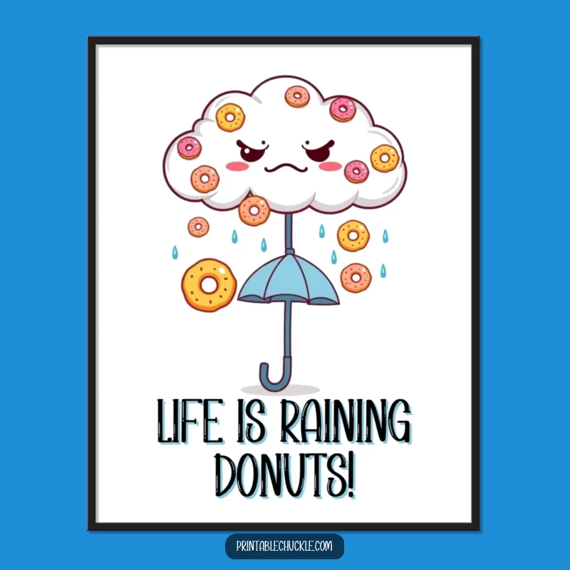 Free Printable Donut Cloud Art - Whimsical Raining Donuts Downloadable Wall Art