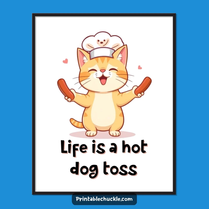 Funny Free Printable Wall Art: Chef Cat Juggling - Whimsical Downloadable Decor