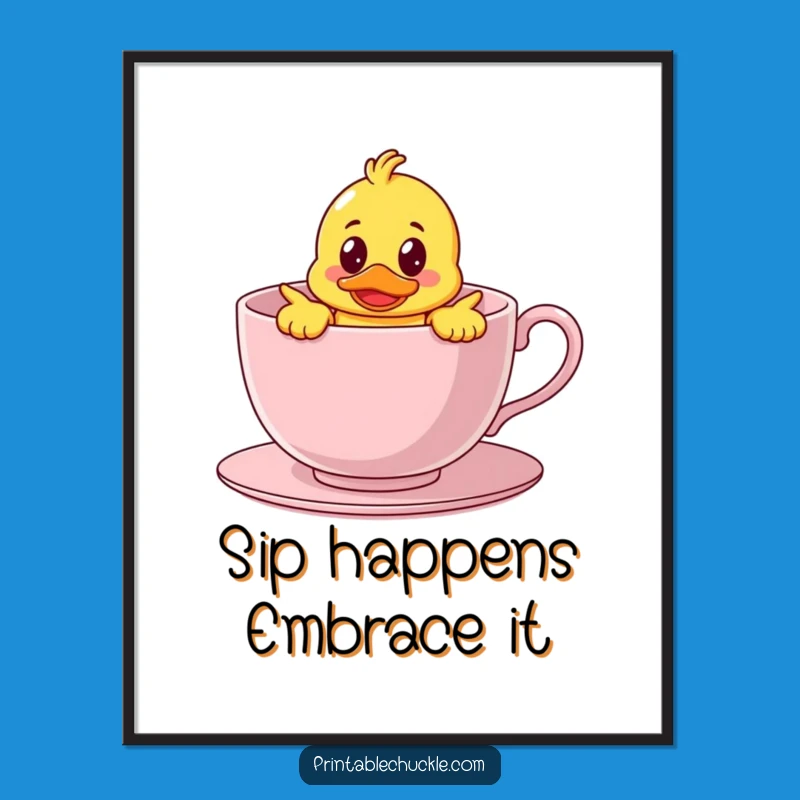 Funny Free Printable Wall Art: Duck in Teacup - Quirky Downloadable Decor