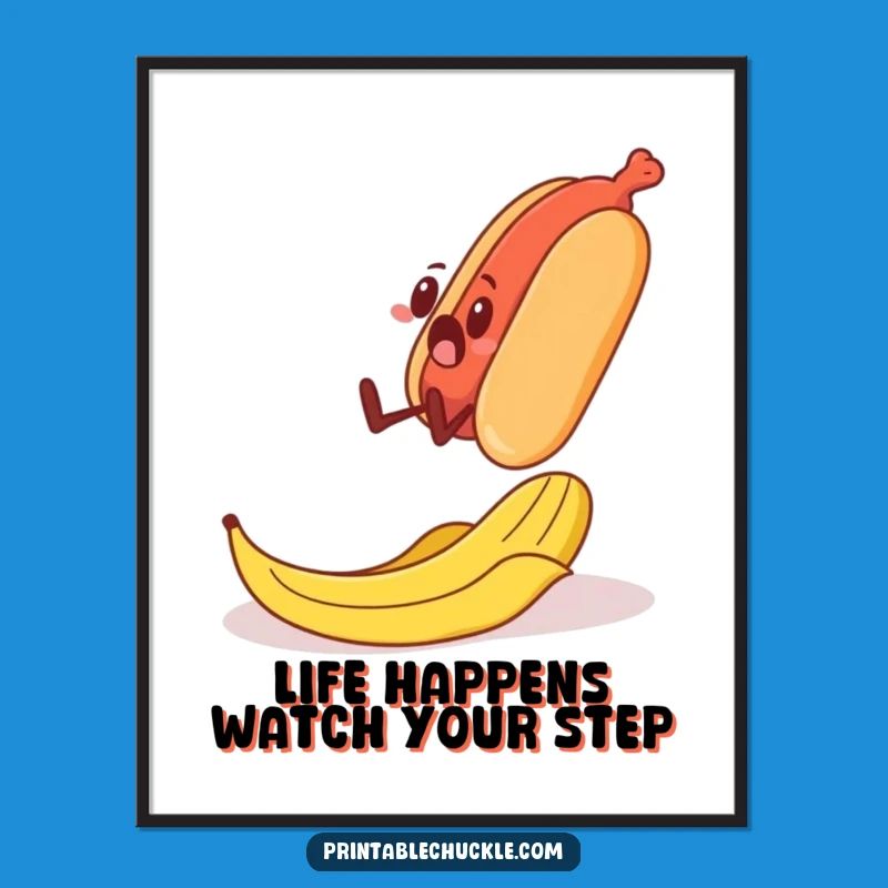 Free Printable Wall Art: Comical Banana Peel Slip & Hot Dog Dash for Humorous Decor