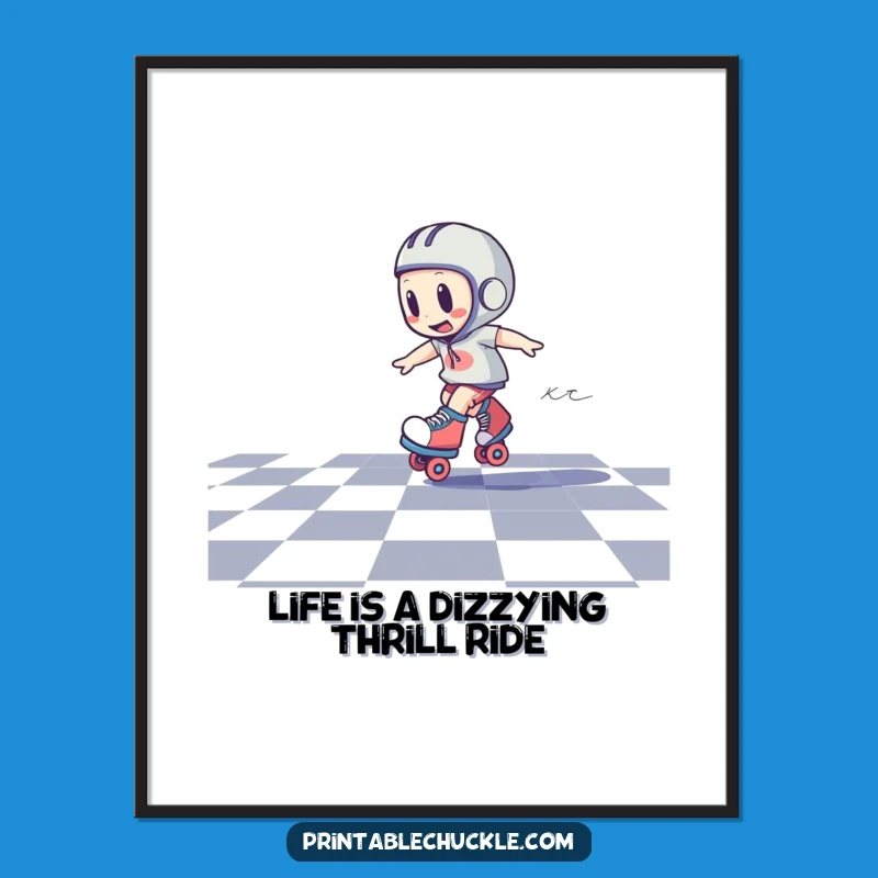 Free Printable Wall Art: Dizzy Roller Skate on Checkered Floor for Whimsical Decor