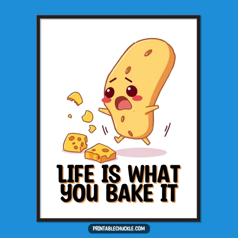 Free Printable Wall Art: Funny Baguette & Cheese, Humorous Downloadable Decor
