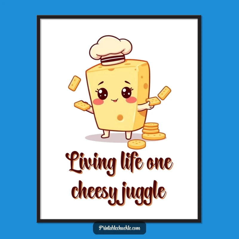 Free Printable Wall Art: Cheesy Chef Juggling Crackers for a Hilarious & Whimsical Decor Gift