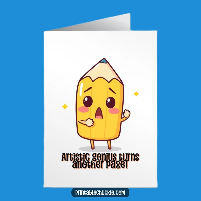 Free Printable Birthday Card: Surprised Pencil Drawing Itself Funny Gift