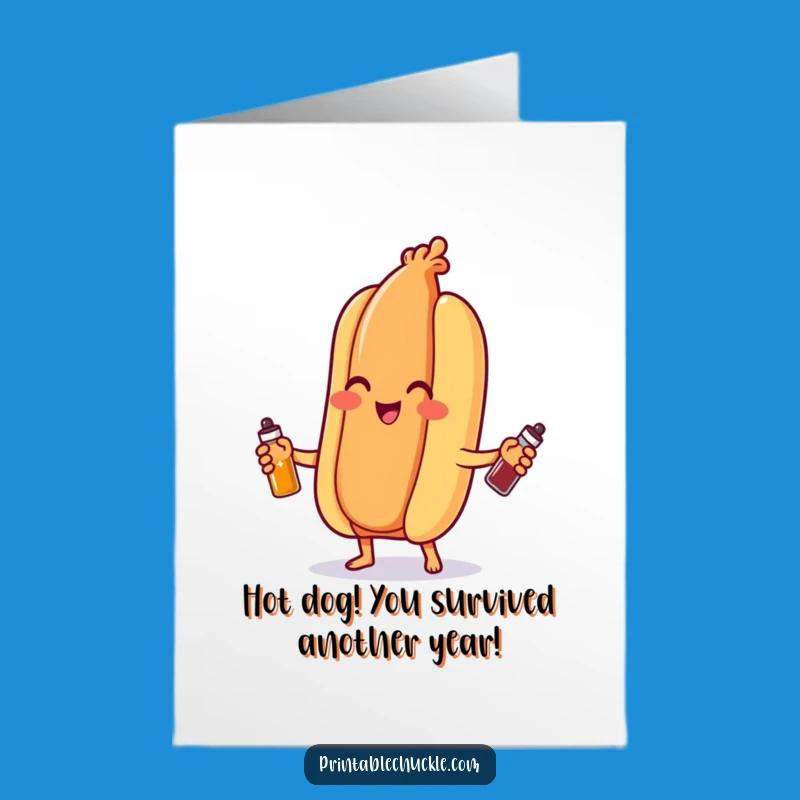 Free Printable Birthday Card: Funny Hot Dog Juggler For A Hilarious Downloadable Gift