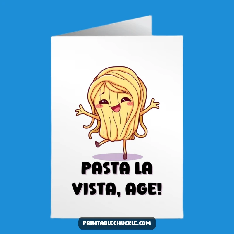 Free Printable Birthday Card: Dancing Spaghetti, Mischievous Grin, Funny Gift