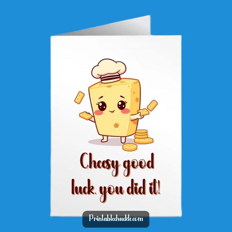 Free Printable Congrats Card: Cheesy Chef Juggling for a Deliciously Funny Achievement Celebration
