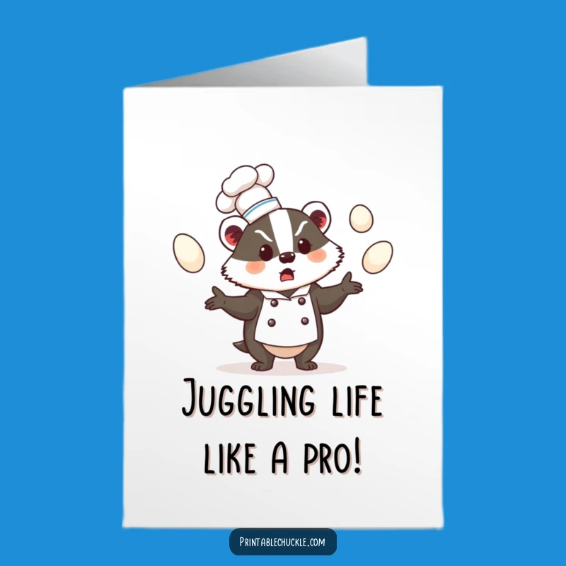 Free Printable Congrats Card: Bewildered Badger Chef, Funny Downloadable Kitchen Win Gift