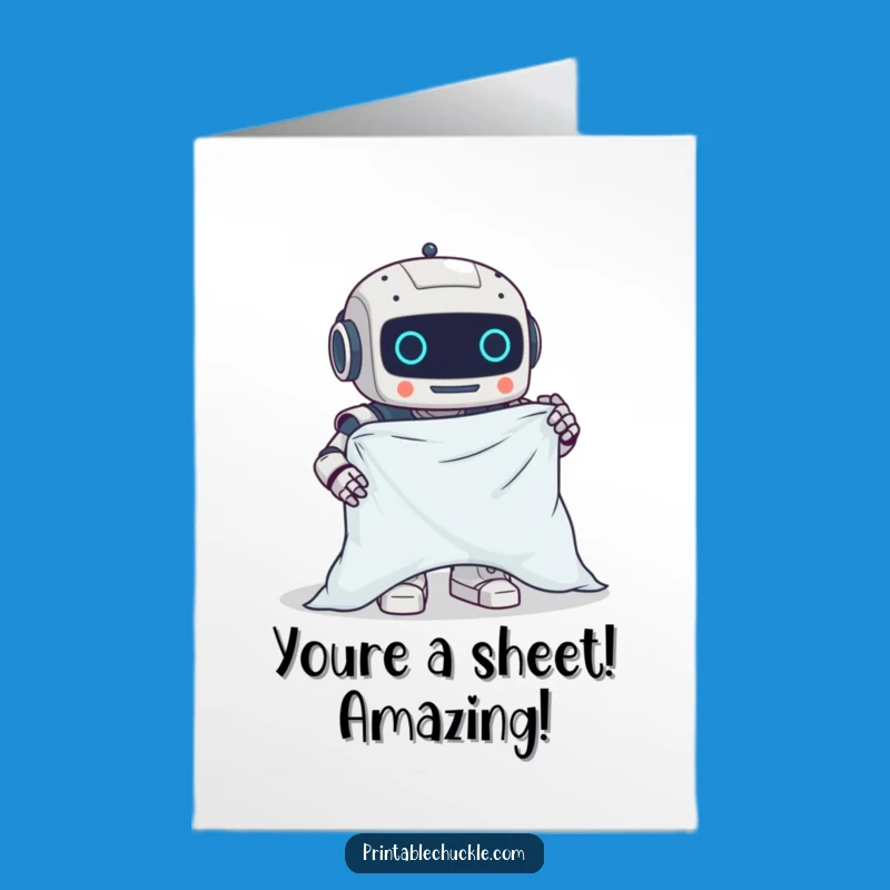Free Printable Silly Congratulations Card: Robot's Sheet Folding Struggles Greeting