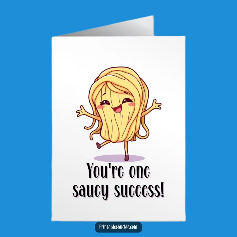 Free Printable Congrats Card: Dancing Spaghetti's Grin, Humorous Downloadable