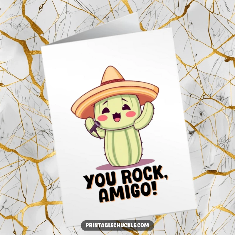 Funny Free Printable Congratulations Card: A cactus in a sombrero happily sings to celebrate a special occasion.