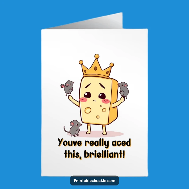 Free Printable Congrats Card: Confused Cheese King Juggling Mice Celebration Downloadable