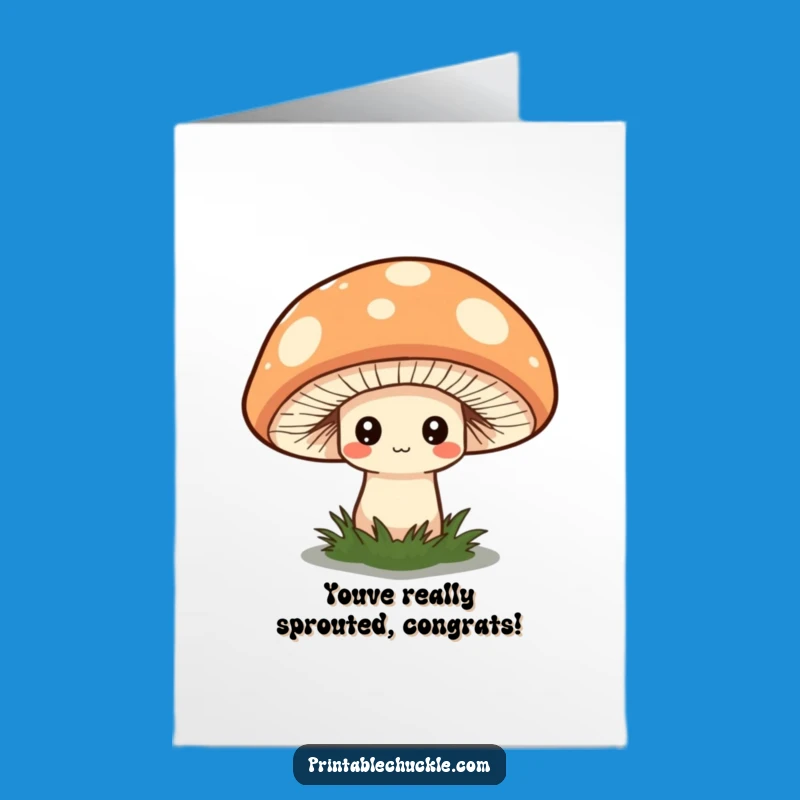 Free Printable Congrats Card: Shy Mushroom's Big Win, Quirky Celebration, Print Now