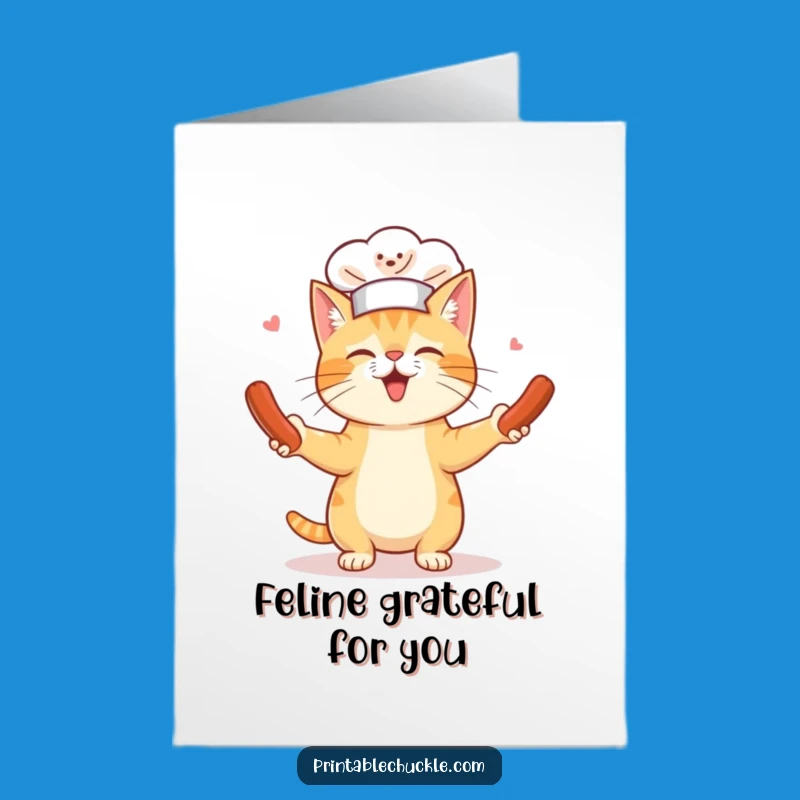 Free Printable Thank You Card: Chef Cat Juggling - Funny Appreciation Gift