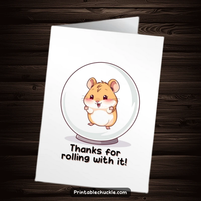 Funny Free Printable Thank You Card: Goofy hamster making a break for it, perfect for a funny thank you.