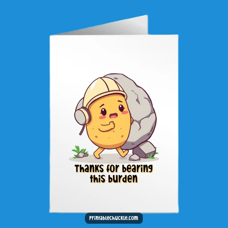 Free Printable Funny Thank You Card: Potato Boulder Push Downloadable Gift