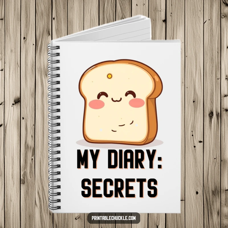 Funny notebook featuring blushing bread hiding behind butter, ideal for jotting down sweet thoughts and ideas.