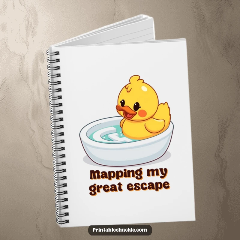 Funny notebook: a determined rubber duck navigating a bathtub maze, for planning and witty notes.