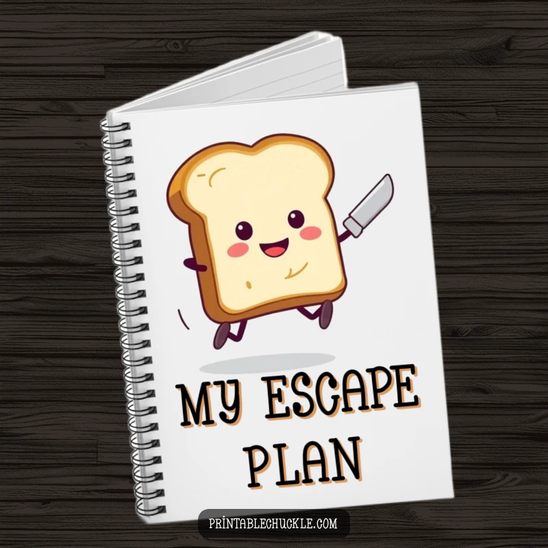 Funny Toast Running Butter Knife Notebook: A smiling toast with legs sprints away from a butter knife, ready to jot down notes.