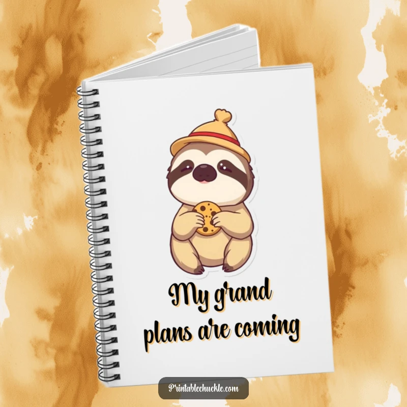 Funny notebook: lazy sloth with a tiny hat, reaching for a cookie, for jotting down witty thoughts.