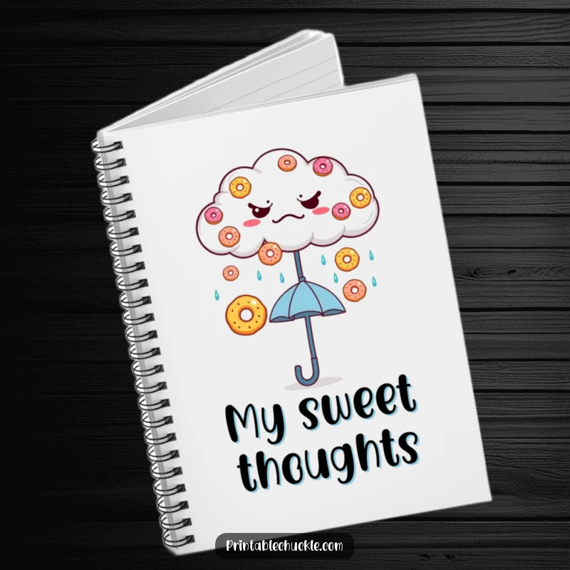 Funny Grumpy Cloud Donut Rain Notebook: A grumpy cloud rains donuts onto a happy umbrella, ready to capture your thoughts.