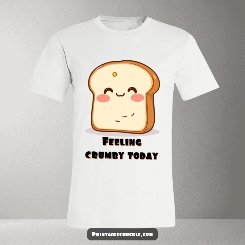 Funny t-shirt with blushing bread hiding behind butter, a cute and humorous apparel piece.