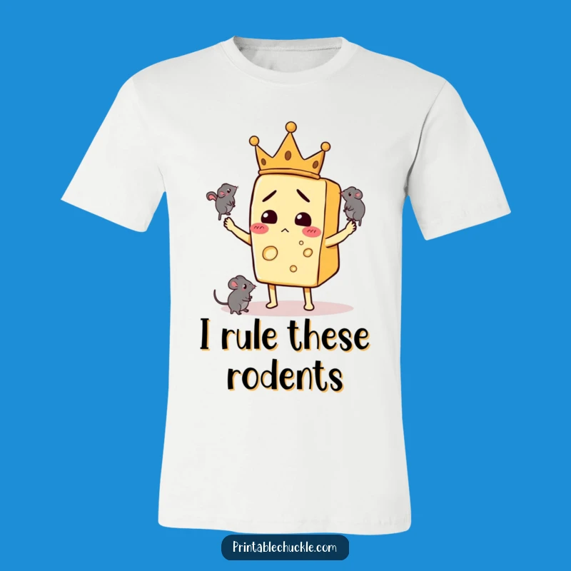 Funny Confused Cheese Crown Juggling Mice T-Shirt - Whimsical Cartoon Apparel