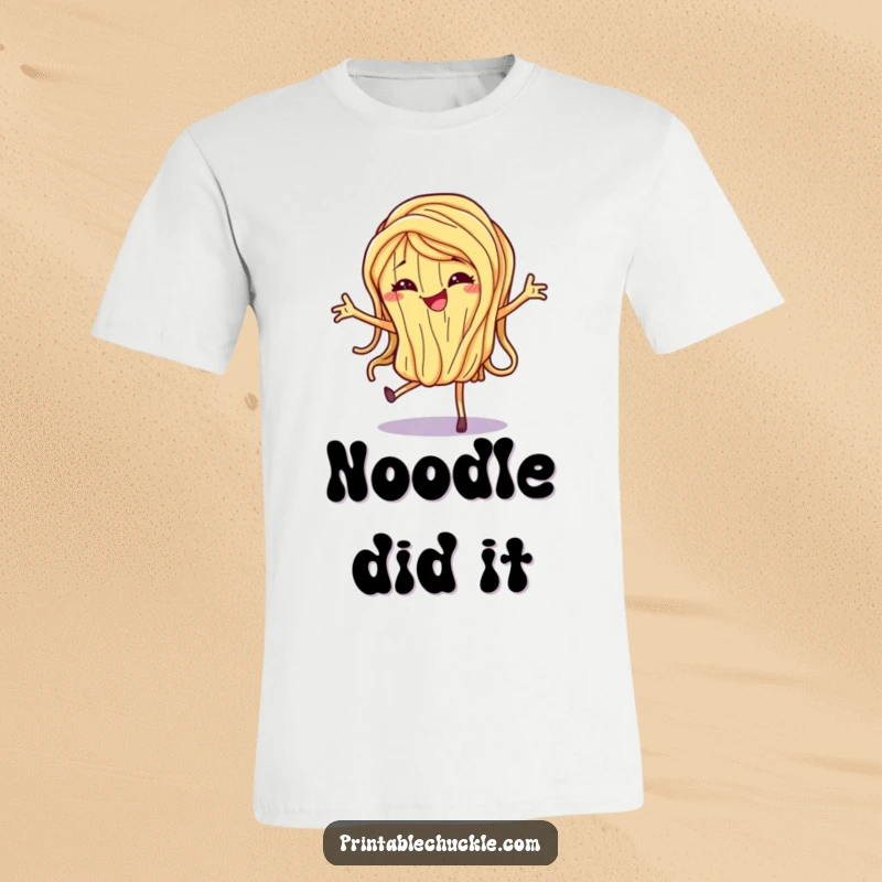 Funny T-Shirt depicting a dancing spaghetti noodle with a mischievous grin, capturing playful energy and Italian flair.
