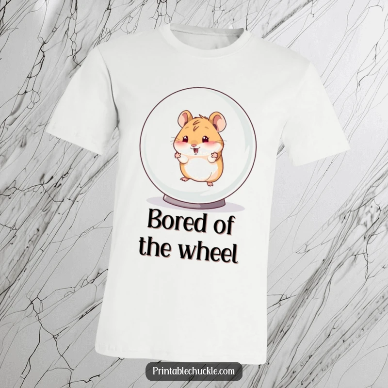 Funny T-shirt showcasing a frantic hamster trying to escape a colossal hamster ball, symbolizing a humorous struggle for liberty.
