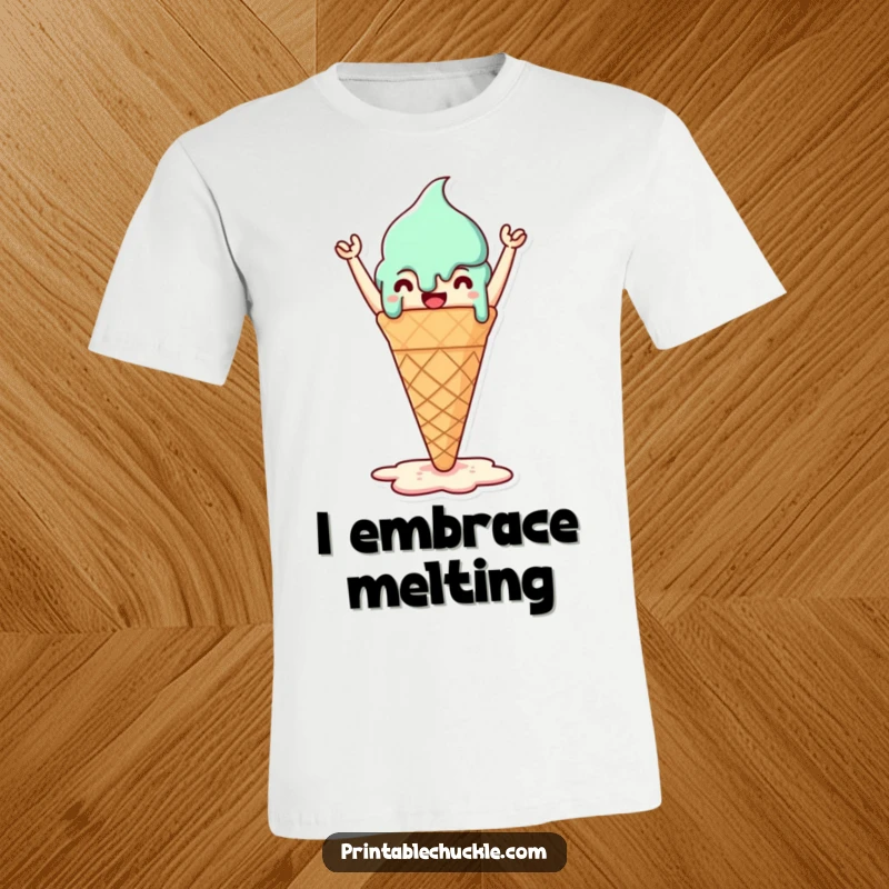 Funny t-shirt with a triumphant melted ice cream cone celebrating its state, perfect for summer fun.