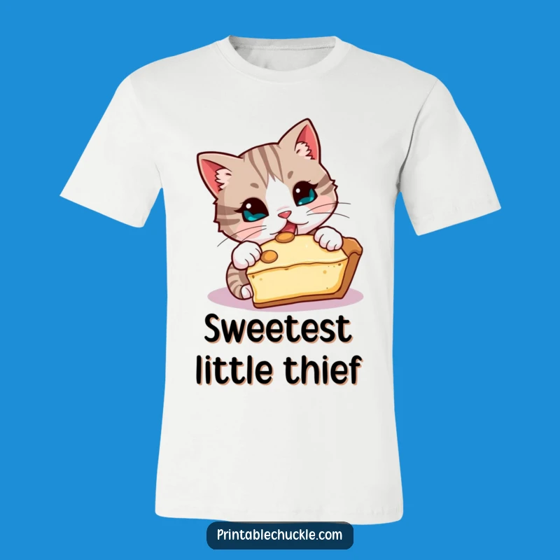 Funny Mischievous Cat T-Shirt, Pie Stealing Funny Gift Tee