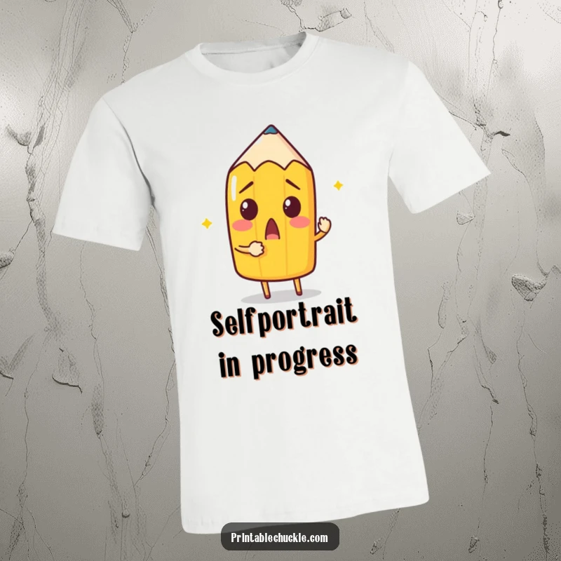 Funny Pencil T-Shirt: A surprised pencil attempts to draw itself with its own point, a humorous take on creativity.