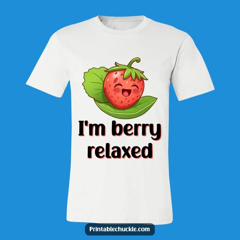 Funny Strawberry Floating T-Shirt: Joyful Fruit on a Leaf, Hilarious Summer Tee