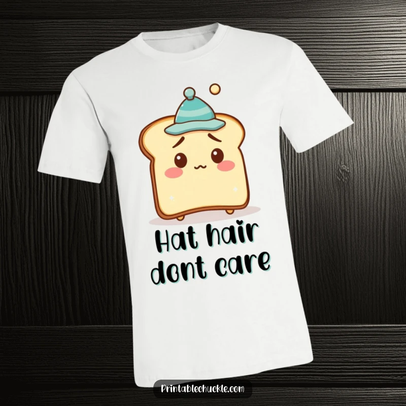 Funny T-Shirt displaying a bewildered piece of toast wearing a small, crooked hat, exuding comical confusion.