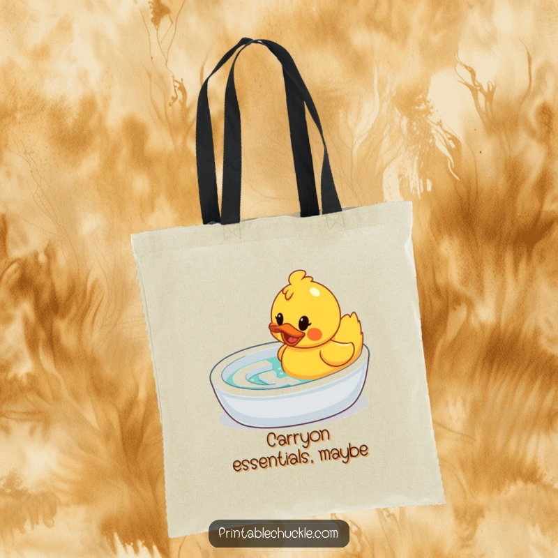 Funny tote bag: a determined rubber duck figuring out a bathtub maze, great for carrying daily items.