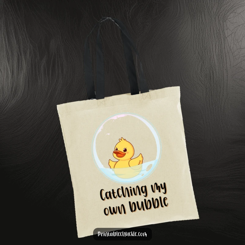 Funny Rubber Duck Tote Bag: A giggling rubber duck floats on a giant bubble, a charming and functional accessory.