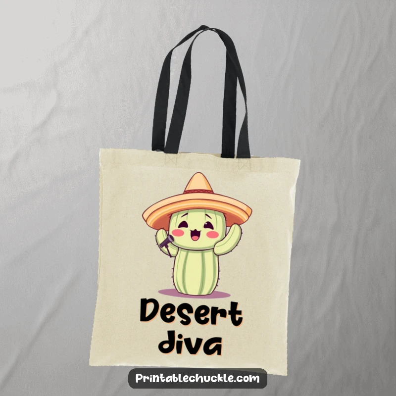 Funny tote bag with a singing cactus wearing a sombrero, a stylish and humorous accessory.