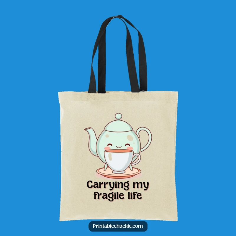 Funny Cheerful Teapot Balancing Teacup Tote Bag - Carry Your Tea Time
