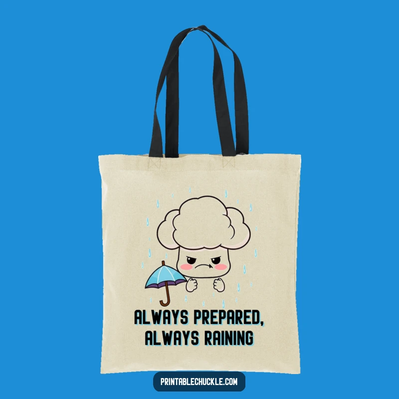 Funny Grumpy Cloud Tote Bag: Carry Your Essentials with Tiny Raining Umbrellas, Gift