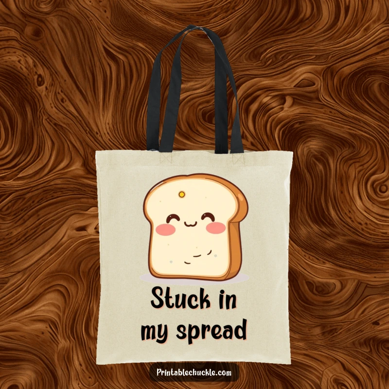 Funny tote bag with blushing bread hiding behind butter, a cute and practical accessory for daily use.